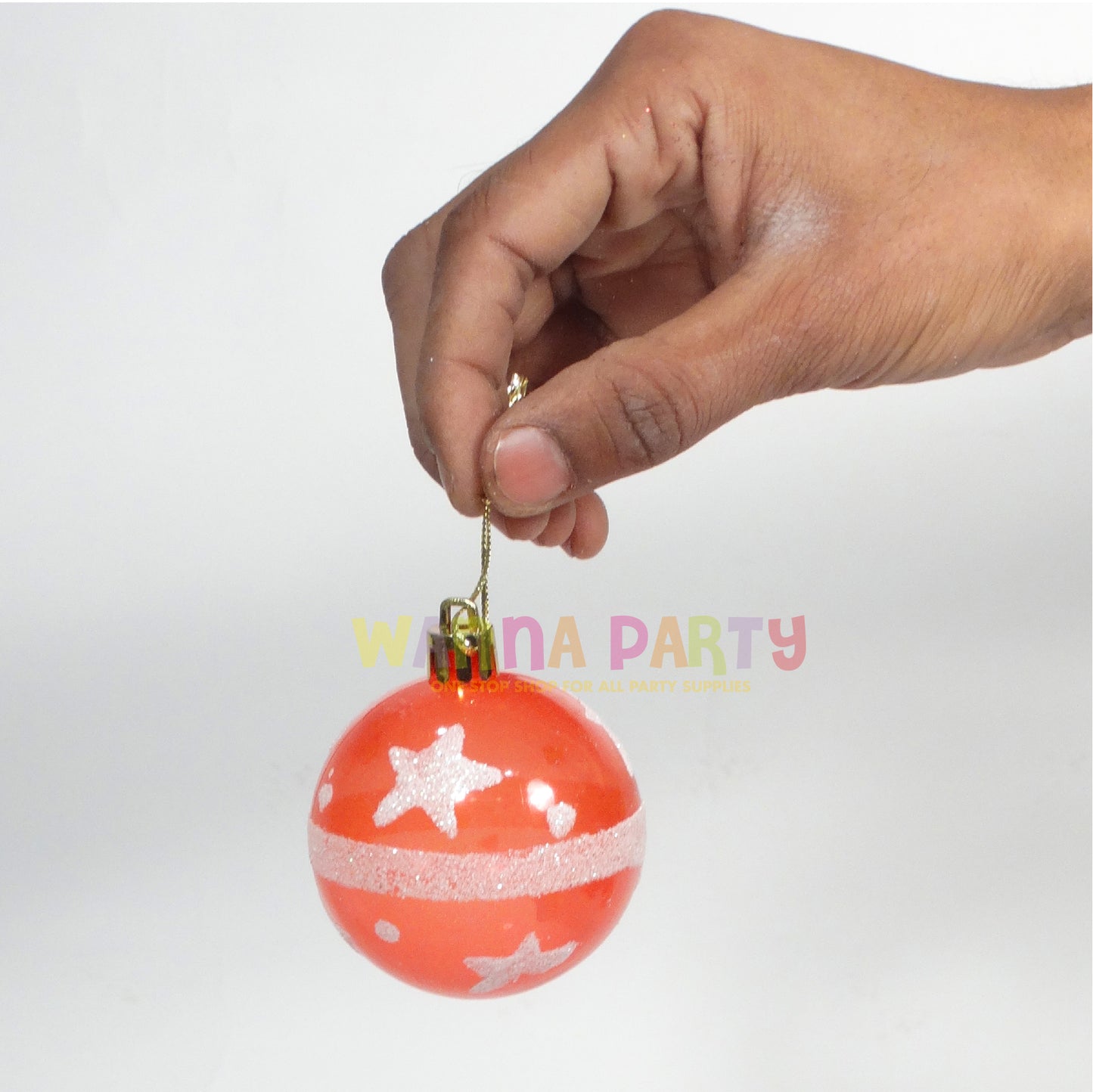 Red Transparent Balls with Snow Stars Tree Hanging - 2 PC