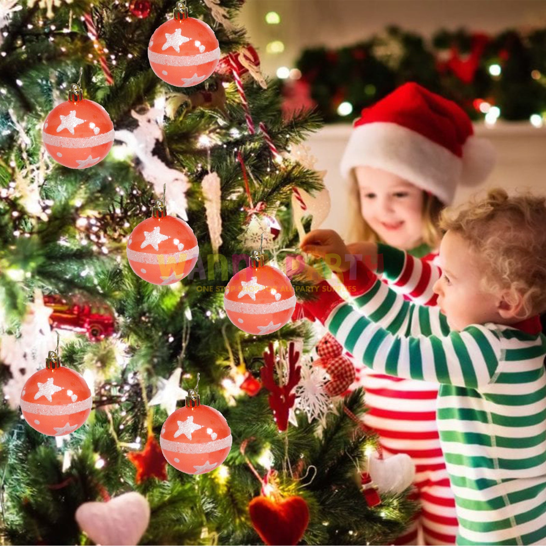 Red Transparent Balls with Snow Stars Tree Hanging