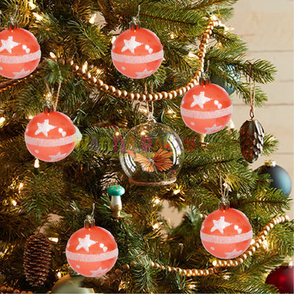 Red Transparent Balls with Snow Stars Tree Hanging