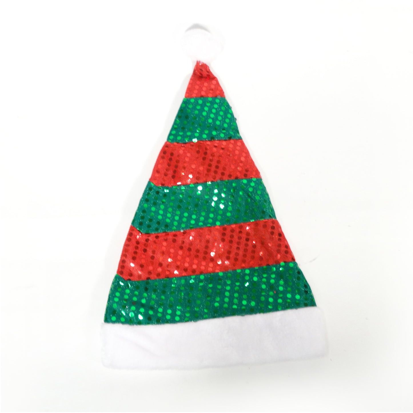 Santa Sequin Hat with Plush Puff Ball and Plush White Border