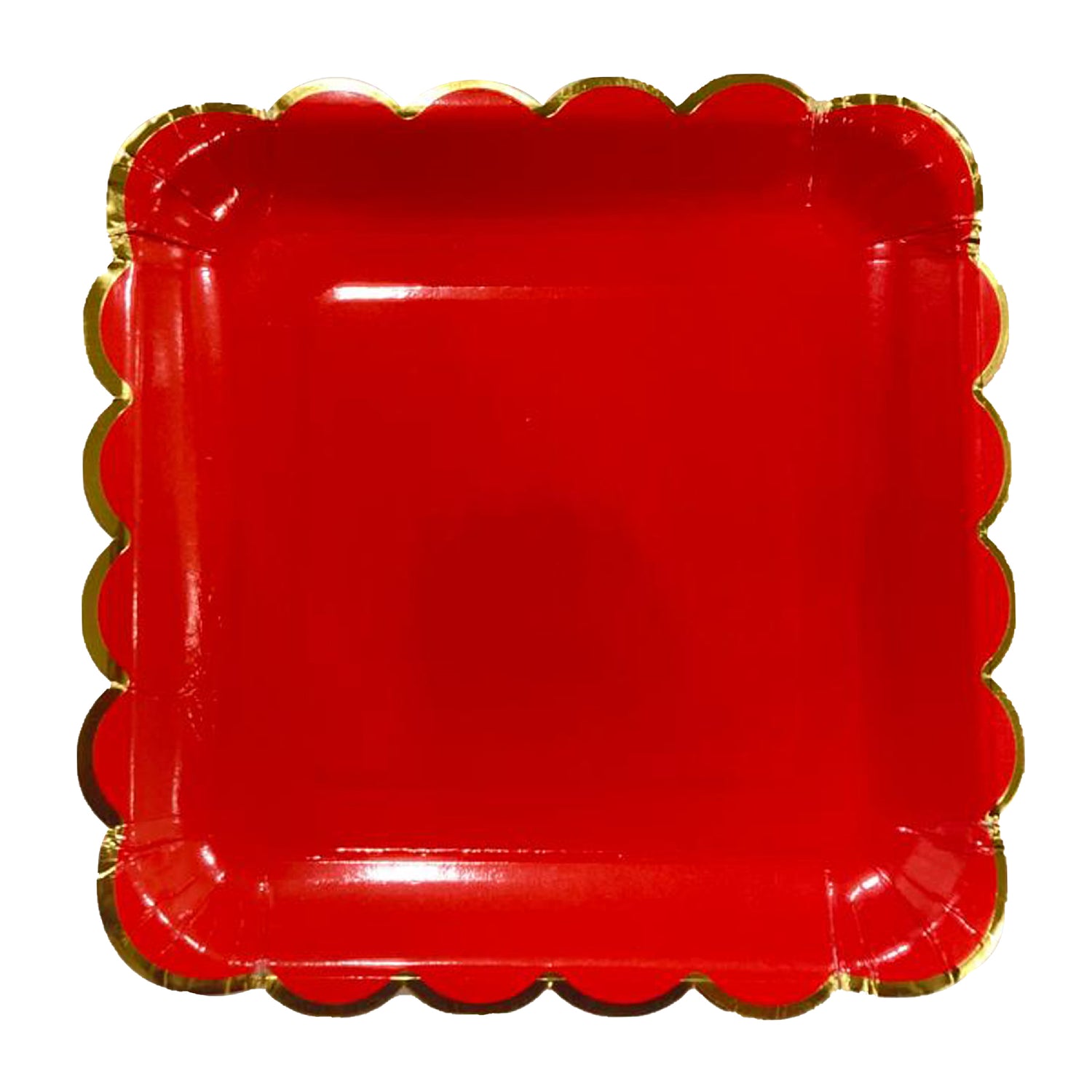 10" Red Square Plates with Golden Rim - 10 PC