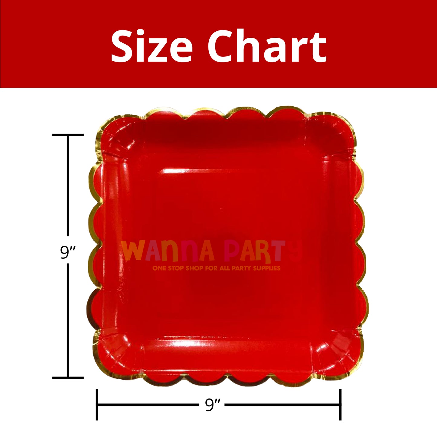 10" Red Square Plates with Golden Rim - 10 PC