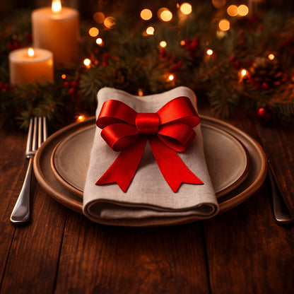 Red Bows for Christmas Decorations - Set of 2