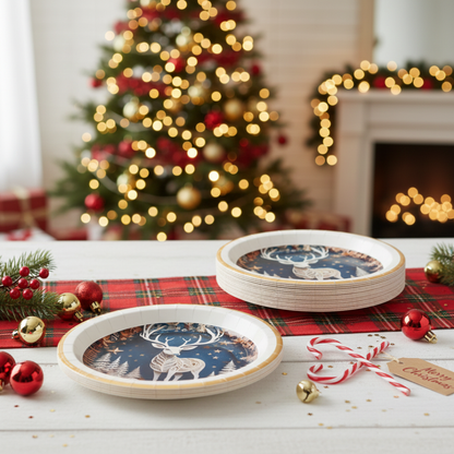 Christmas Reindeer Dinner Paper Plates - 8PC