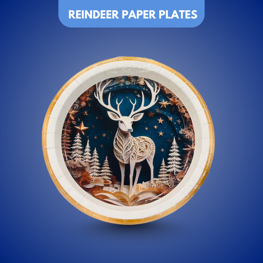 Christmas Reindeer Dinner Paper Plates - 8PC