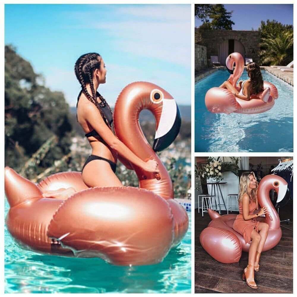 Giant Inflatable Rose Gold Flamingo Swimming Pool Float