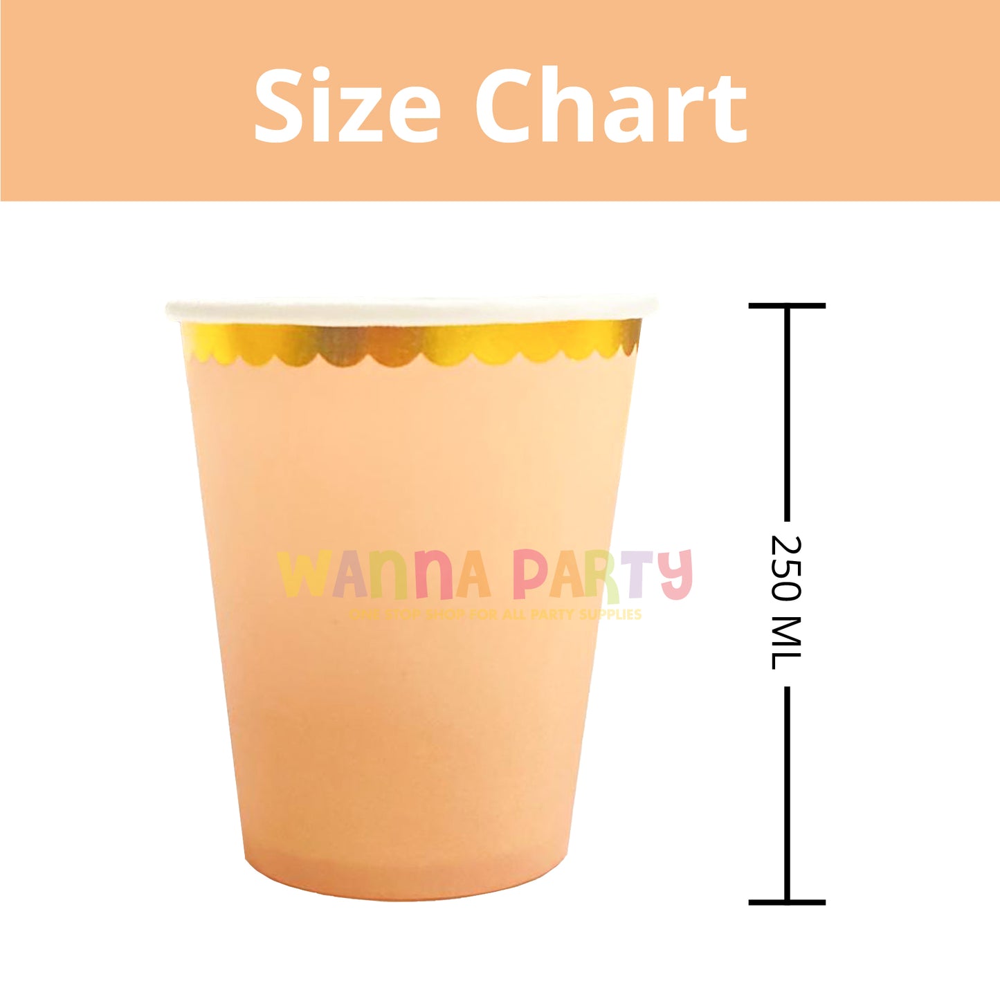 Rose Gold Paper Cups with Gold Rim 250ML - 10 PC