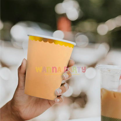 Rose Gold Paper Cups with Gold Rim 250ML - 10 PC