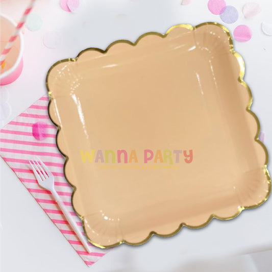 10" Rose Gold Paper Plates with Golden Rim - 10 PC