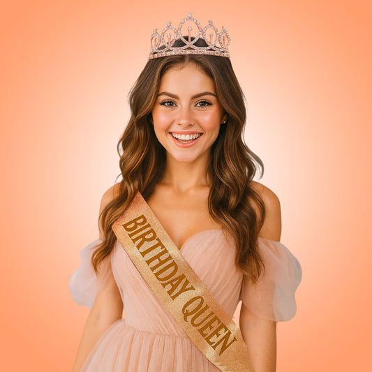 Happy Birthday Girl Tiara and Birthday Queen Sash Combo Set - 2PC