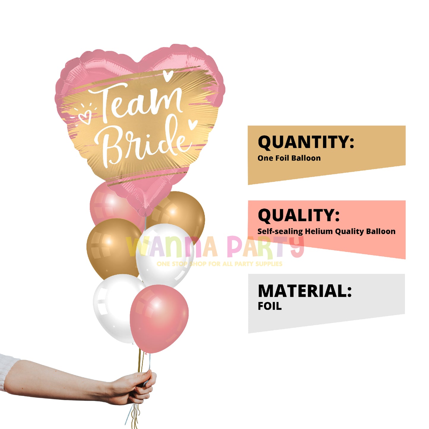 Satin Gold Heart Shape Team Bride Balloon 18 Inch