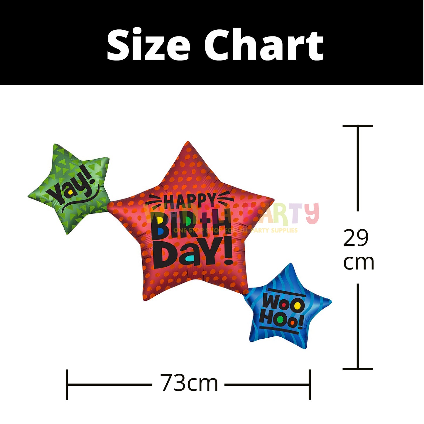 Large Shape Satin Trio Star Happy Birthday Balloon 32 inches - 1 PC