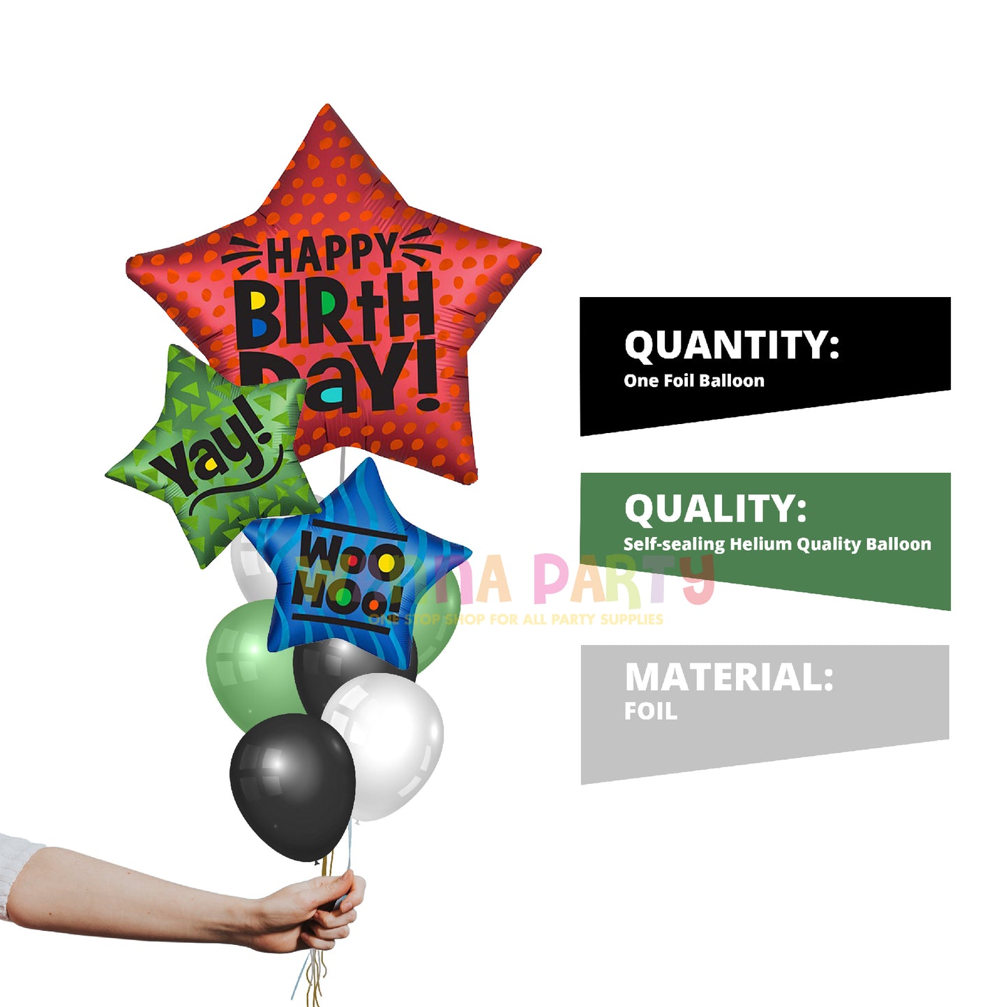 Large Shape Satin Trio Star Happy Birthday Balloon 32 inches - 1 PC