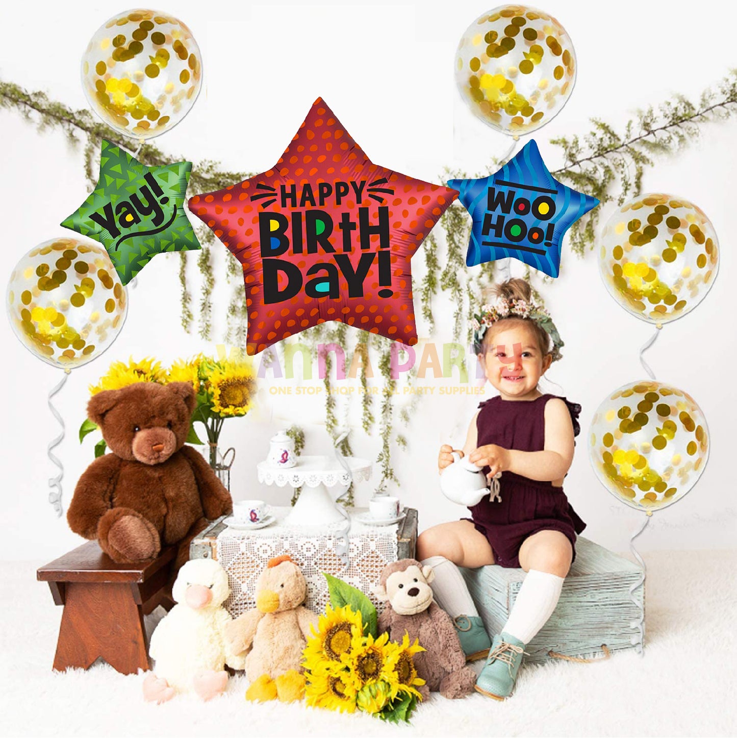 Large Shape Satin Trio Star Happy Birthday Balloon 32 inches - 1 PC