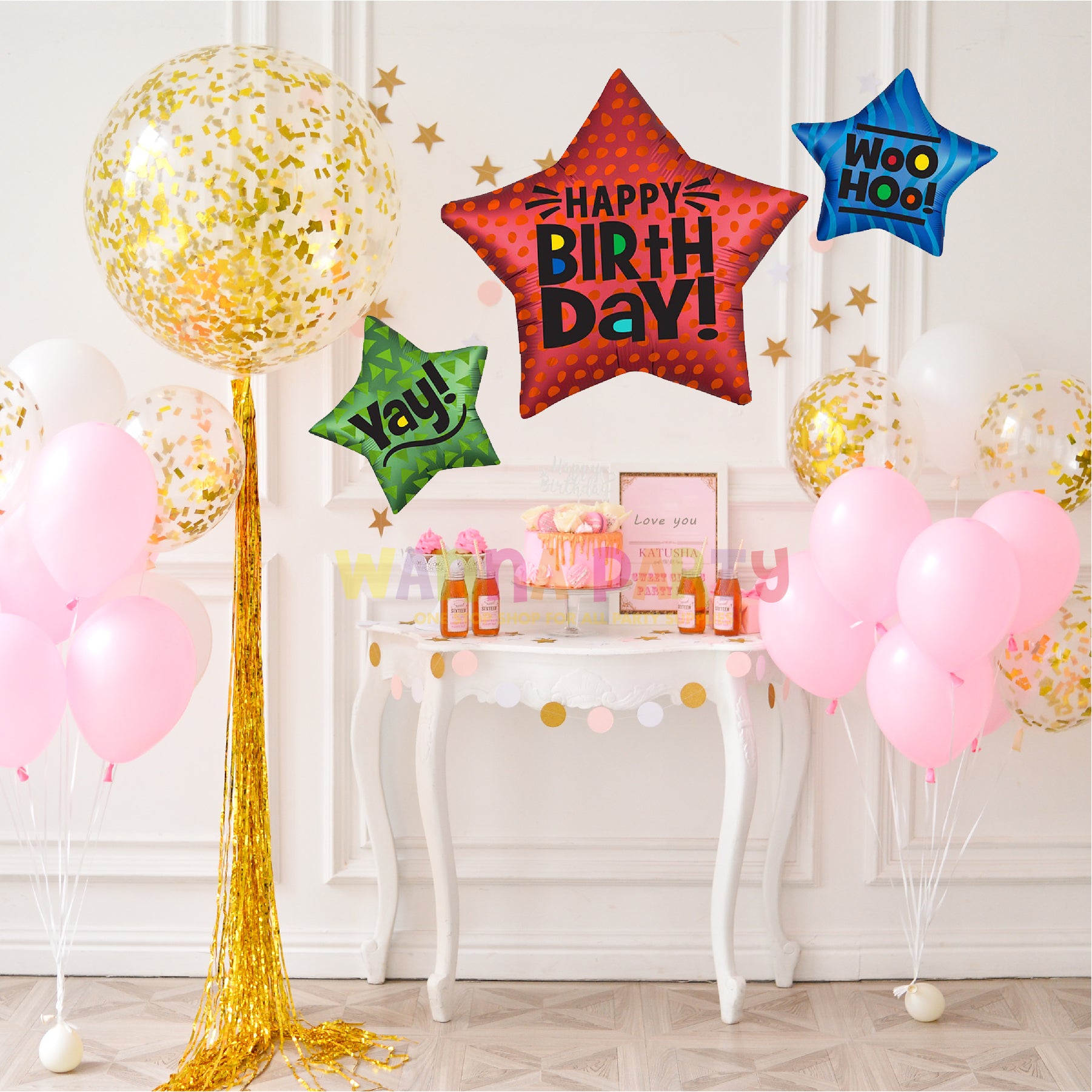 Large Shape Satin Trio Star Happy Birthday Balloon 32 inches - 1 PC