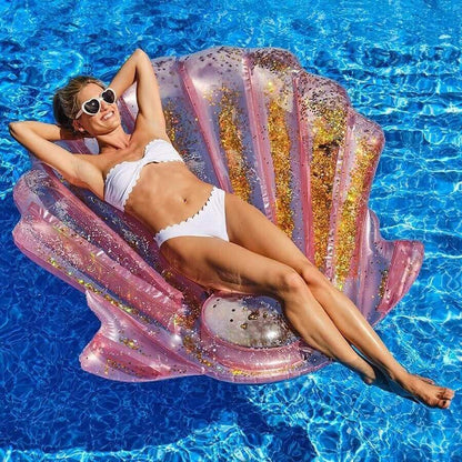 Inflatable Sea Shell Shaped Pool Float with Glitter