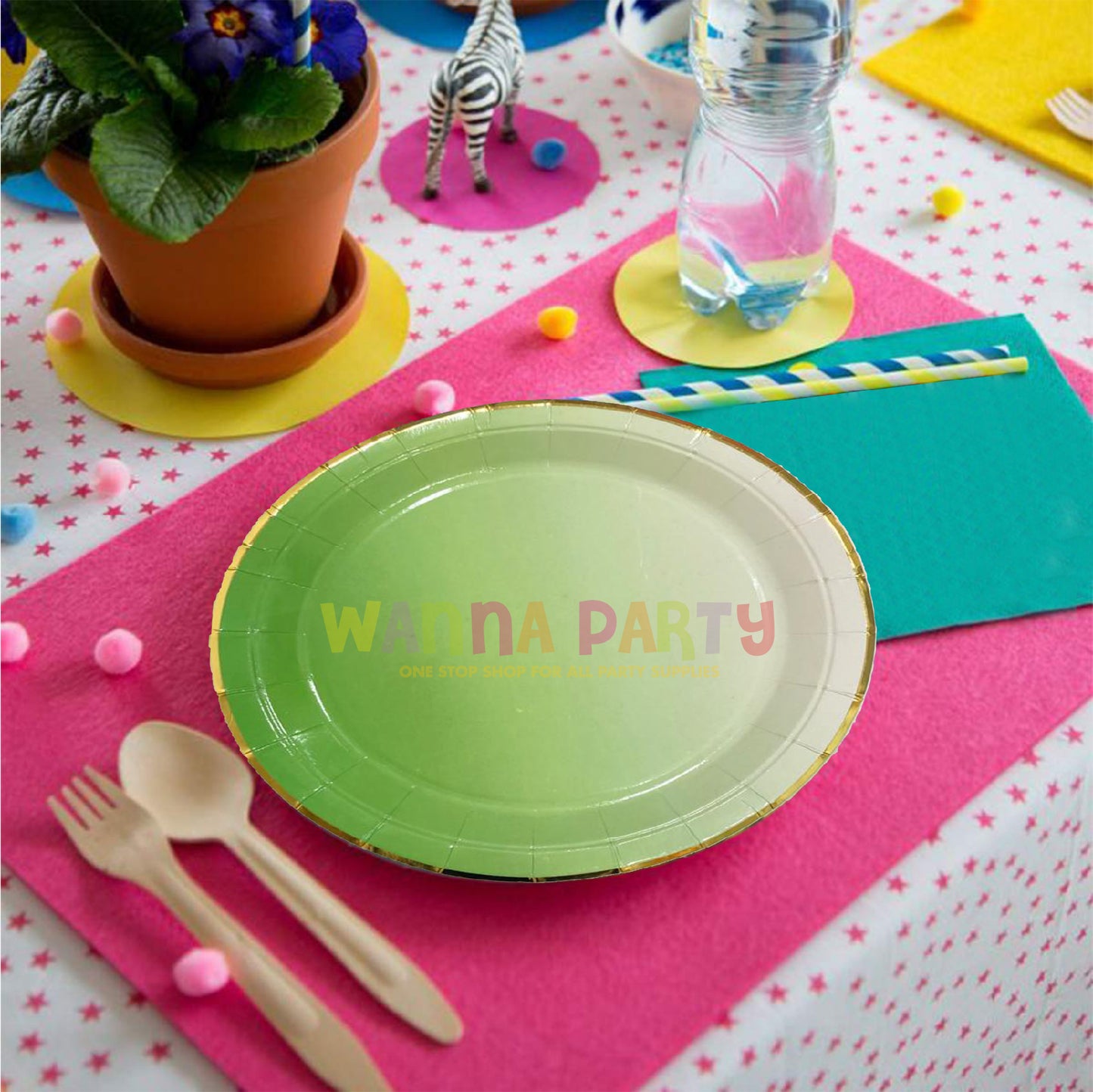 Sea Green Paper Plates with Golden Rim