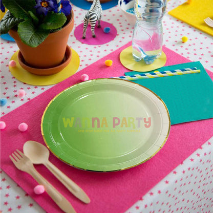 Sea Green Paper Plates with Golden Rim