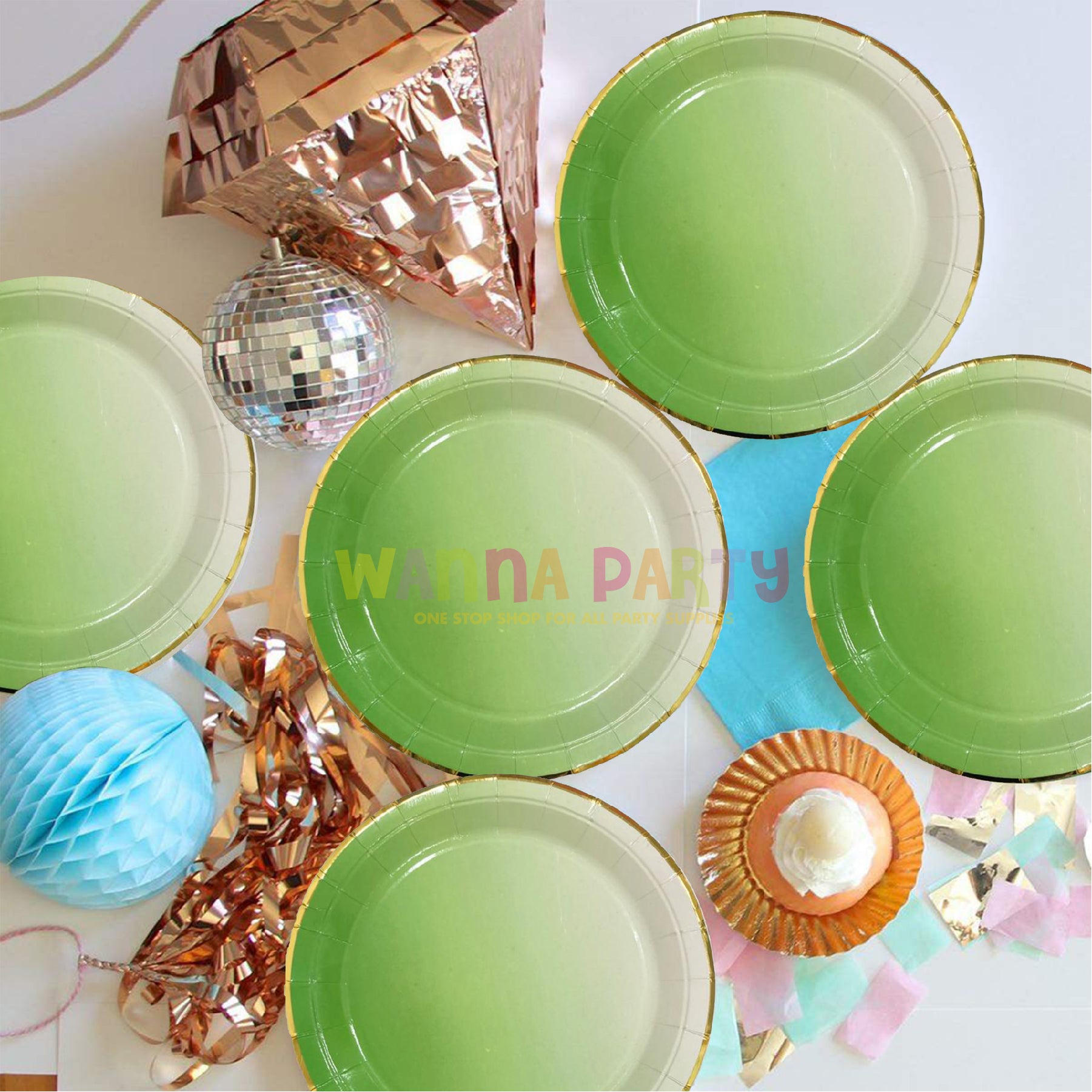 Sea Green Paper Plates with Golden Rim