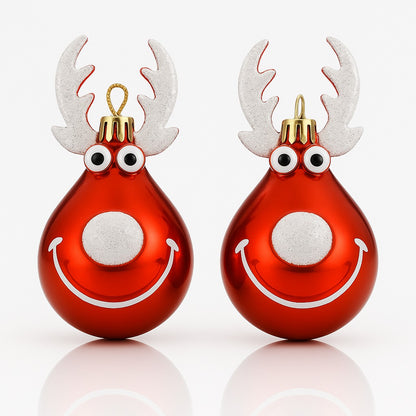 Christmas Reindeer Face Red  with Snow Nose Tip and Horns - Set of 2