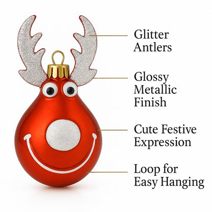 Christmas Reindeer Face Red  with Snow Nose Tip and Horns - Set of 2