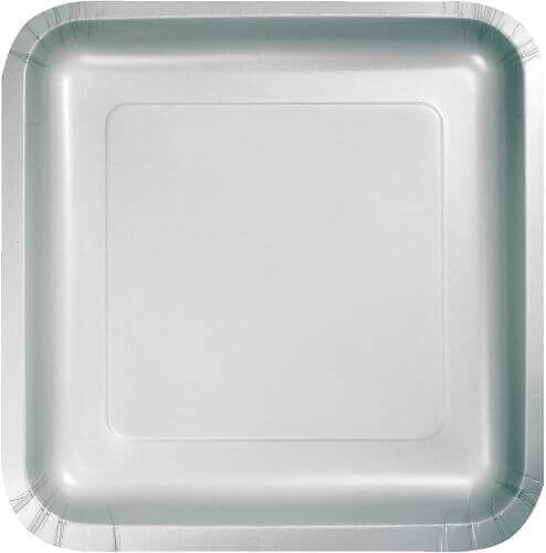 Shimmering Silver Sqr. Paper Plates 9" - 8PC