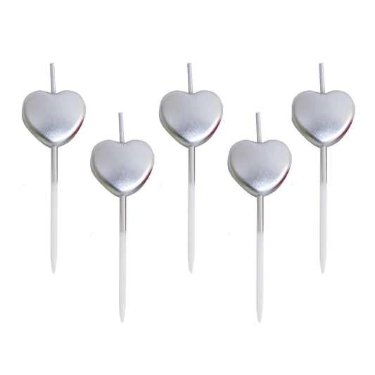 Silver Heart Pick Candles - 5 PC