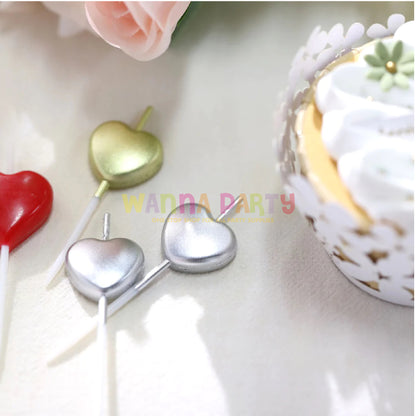 Silver Heart Pick Candles - 5 PC