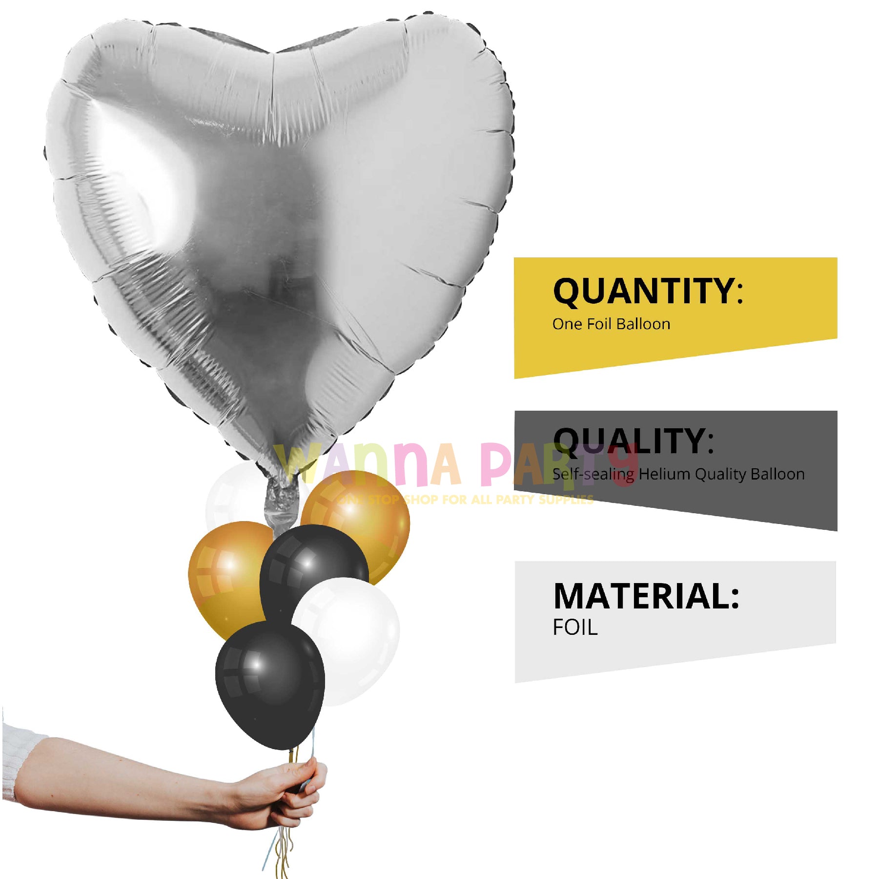 Silver Heart Foil Balloon 32"