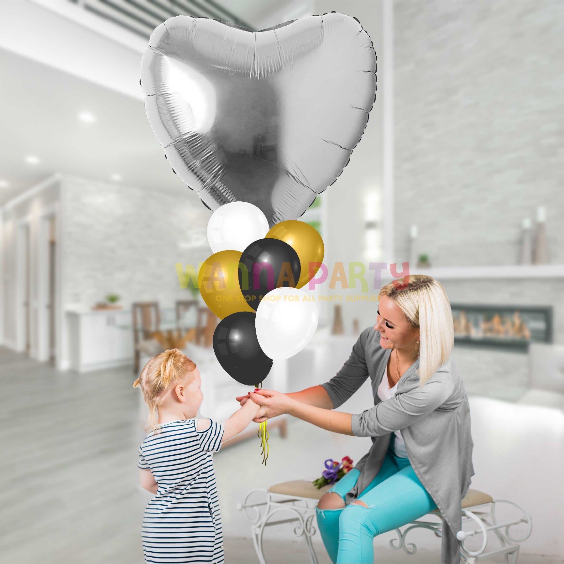 Silver Heart Foil Balloon 32"