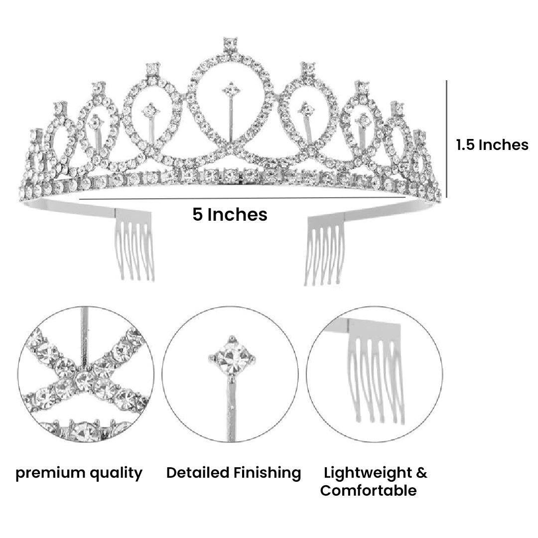 Birthday Queen Silver Crown with Rhinestones - 1PC
