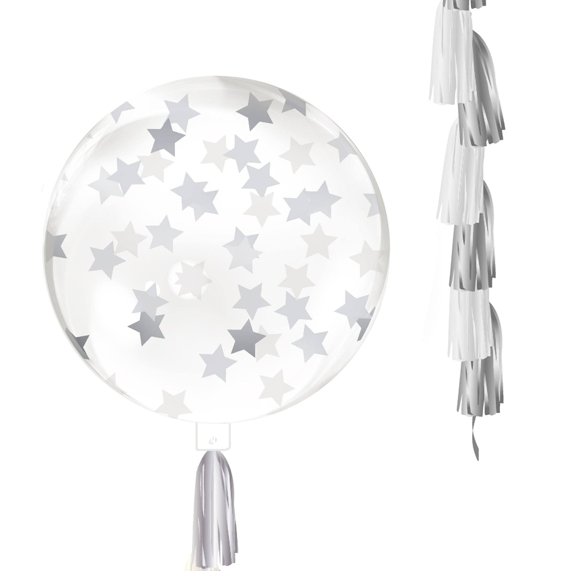 24" Silver Star Confetti with Tassel Balloons