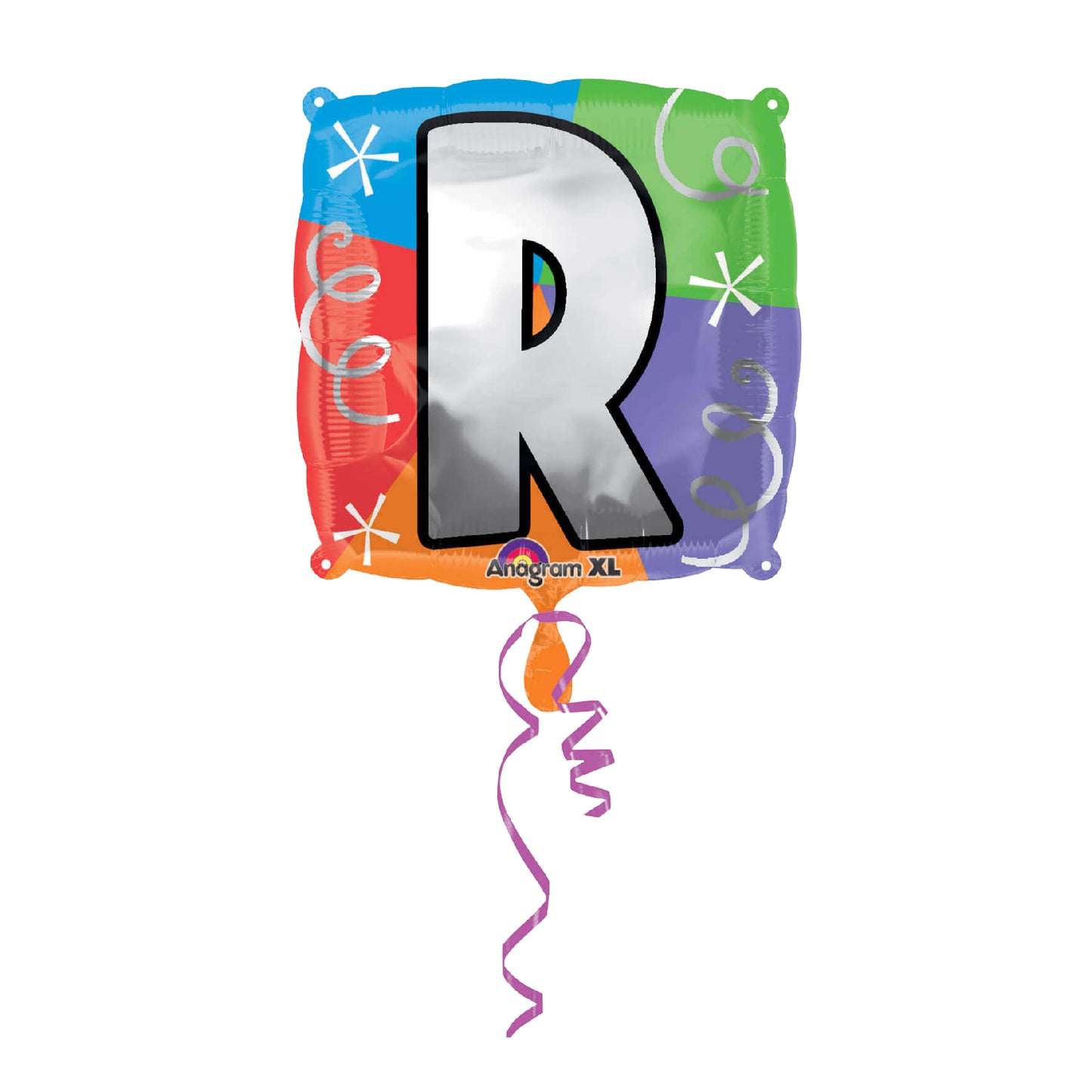 Letter R Foil Balloon, Multicolor Square Alphabet