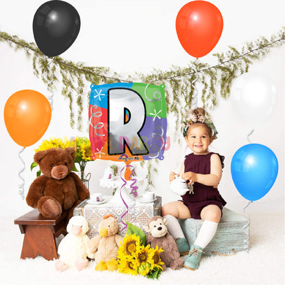 Letter R Foil Balloon, Multicolor Square Alphabet