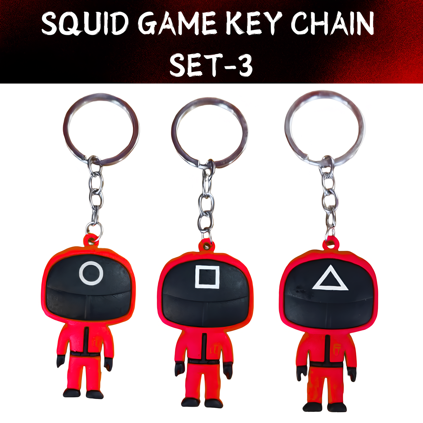 Wanna Party Cute Squid Game Mask Character Keychain - Set of 3