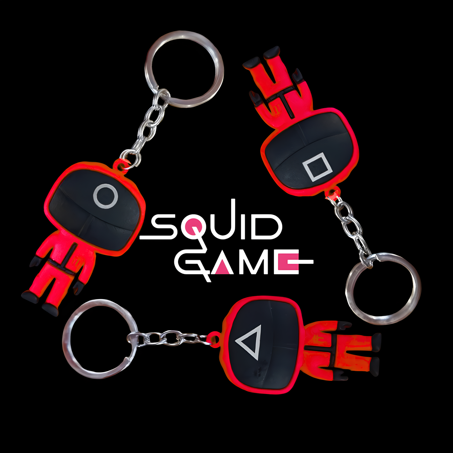 Wanna Party Cute Squid Game Mask Character Keychain - Set of 3