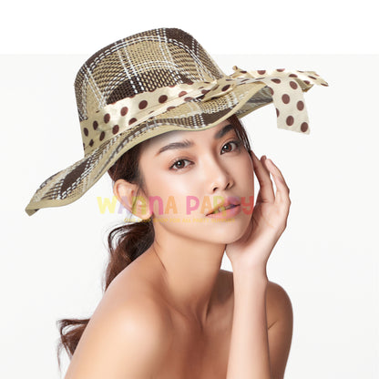 Summer Cane Beach Hats Square Patternswith Polka D