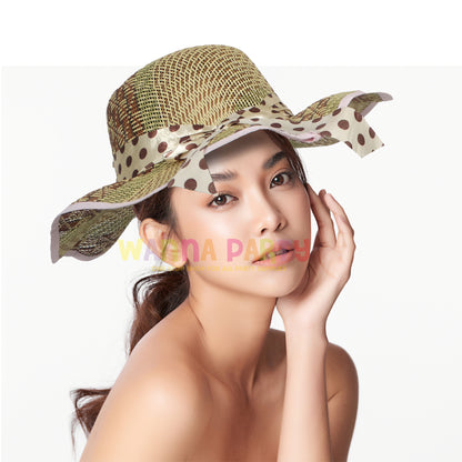 Summer Cane Beach Hats with Polka Dot Ribbon