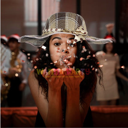 Summer Beach Hat Beige Color w/Polka Dot Silk Ribbon for Women - 1PC