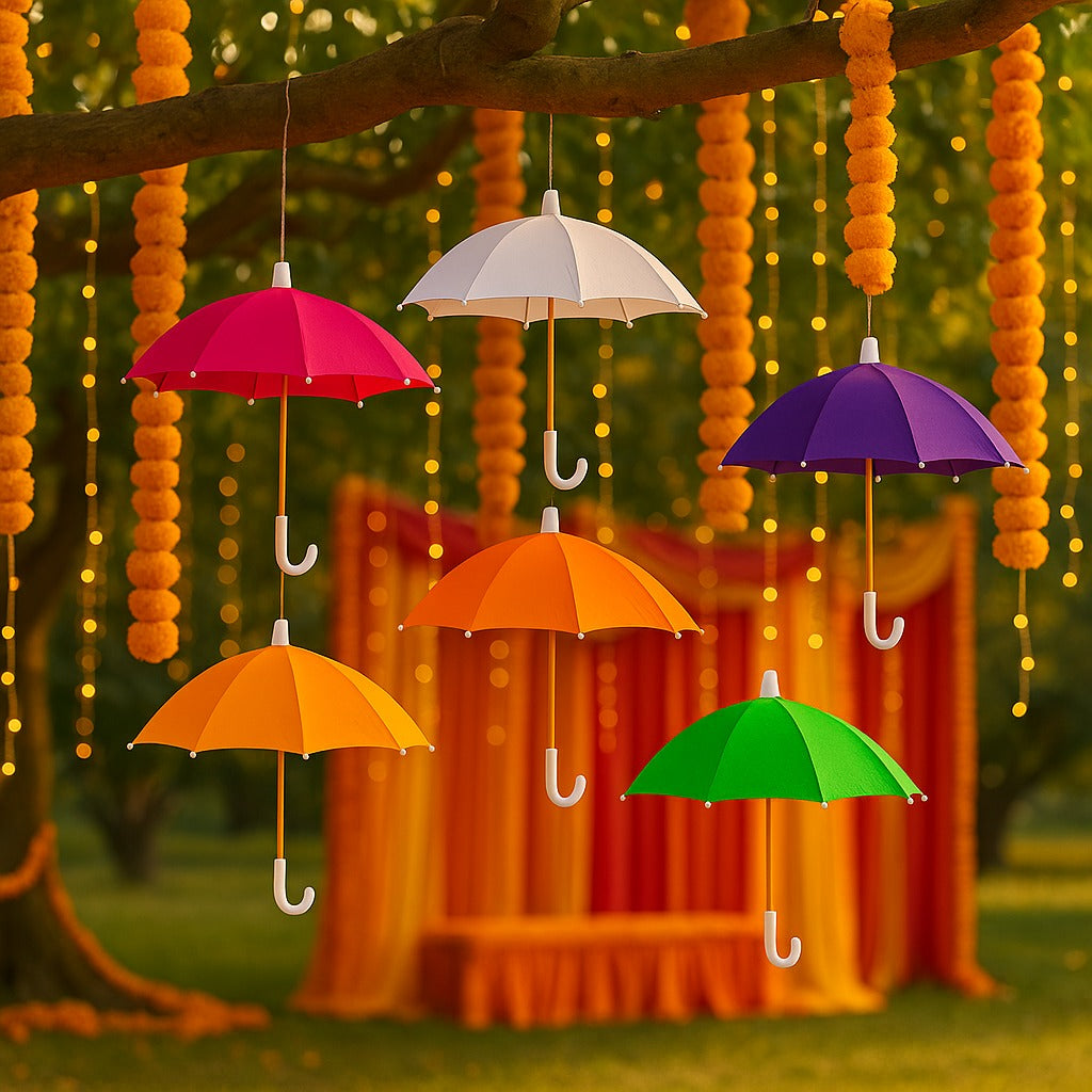 5 Pack Colorful Mini Umbrellas - Mehandi Haldi Decor | Wanna Party - Image 3