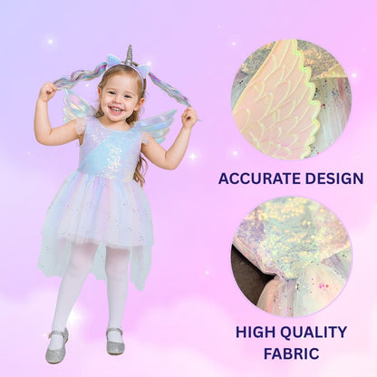 Unicorn Costume with Wings and Headband - Medium - Age 4 to 6 Years