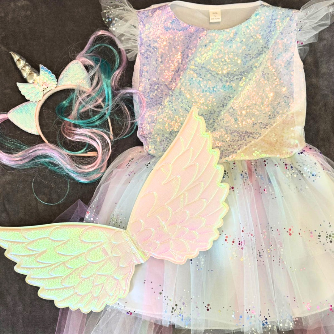 Unicorn Costume with Wings and Headband - Medium - Age 4 to 6 Years