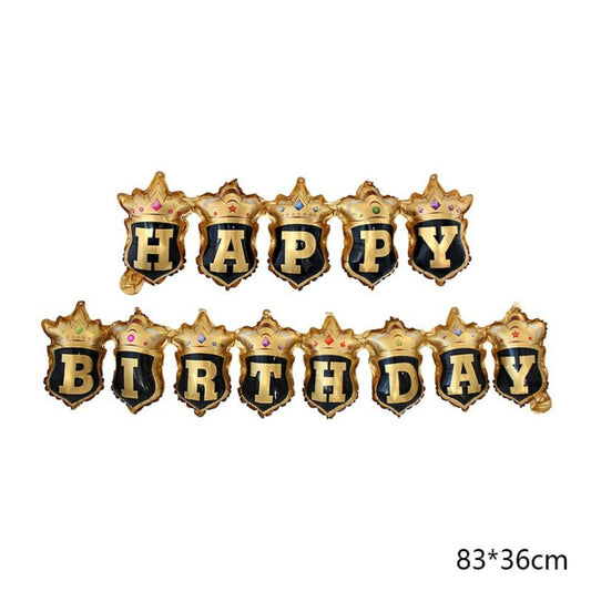 Happy Birthday Black Crown Hanging Balloon Banner