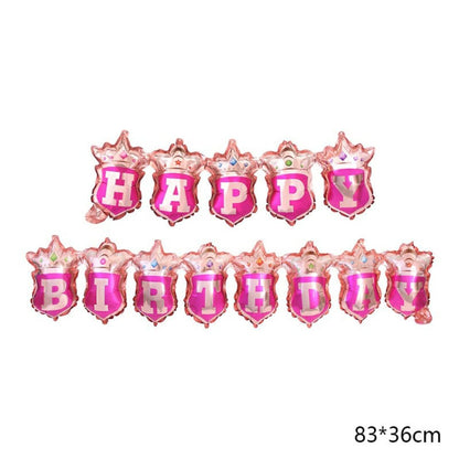 Happy Birthday Pink Crown Hanging Balloon Banner