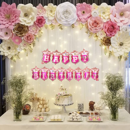 Happy Birthday Pink Crown Hanging Balloon Banner