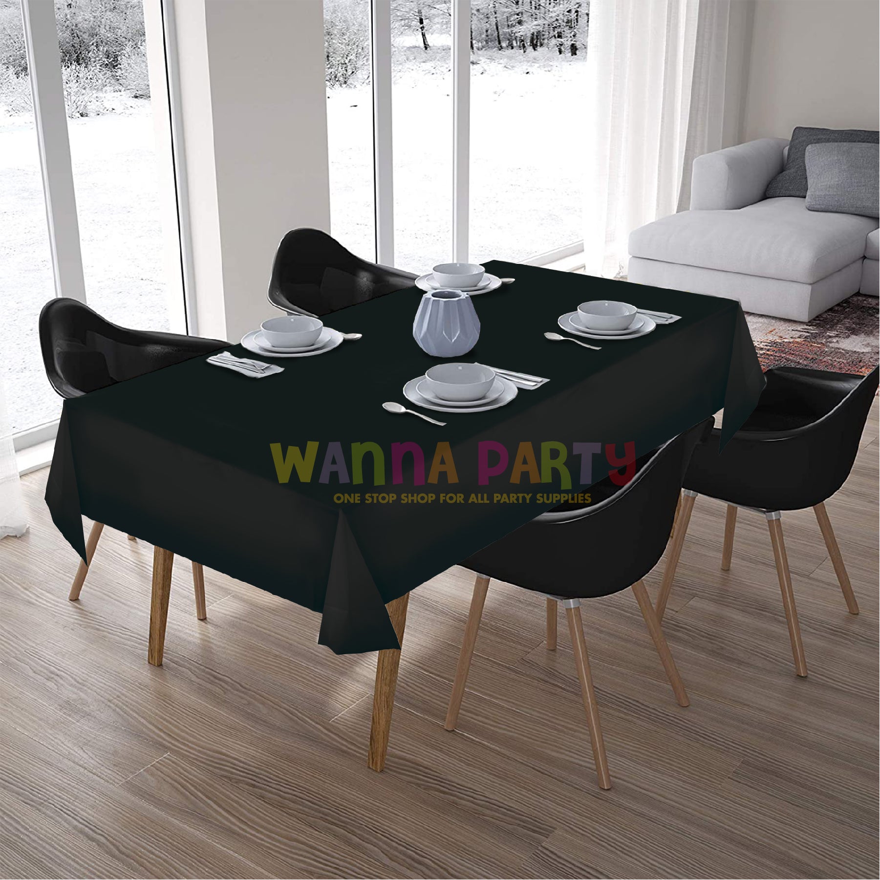 Vinyl Black Tablecover 54 inch x 108 inch