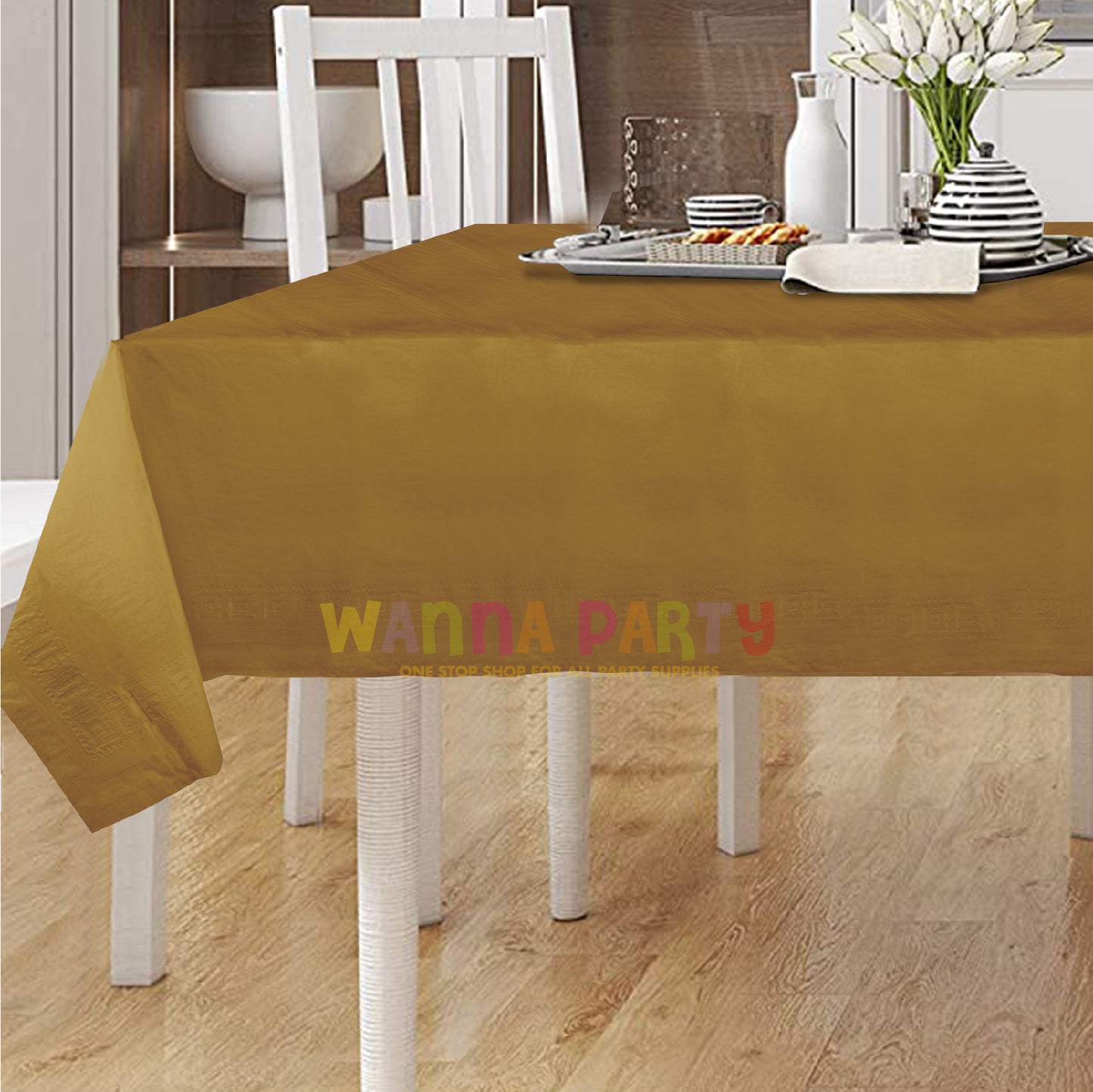 Vinyl Golden Tablecover 54 inch x 108 inch