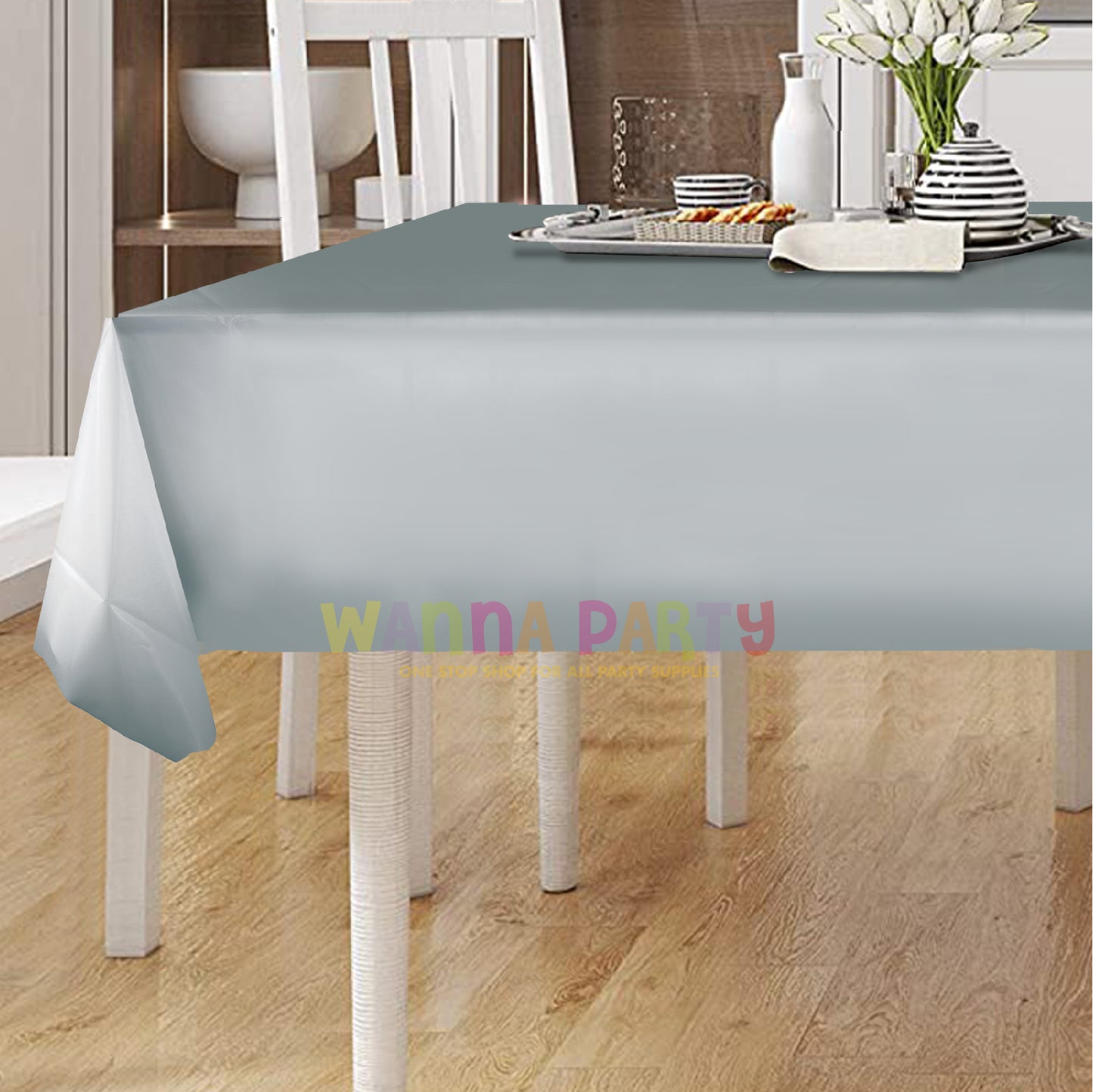 Vinyl Silver Tablecover 54 inch x 108 inch