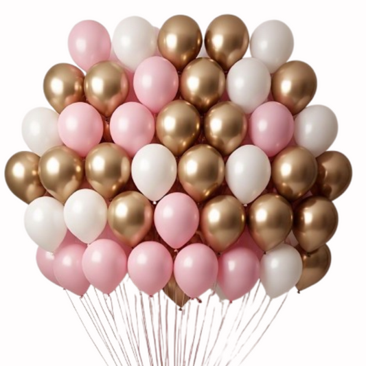 Golden, Pink And White Metallic Balloons For Decor