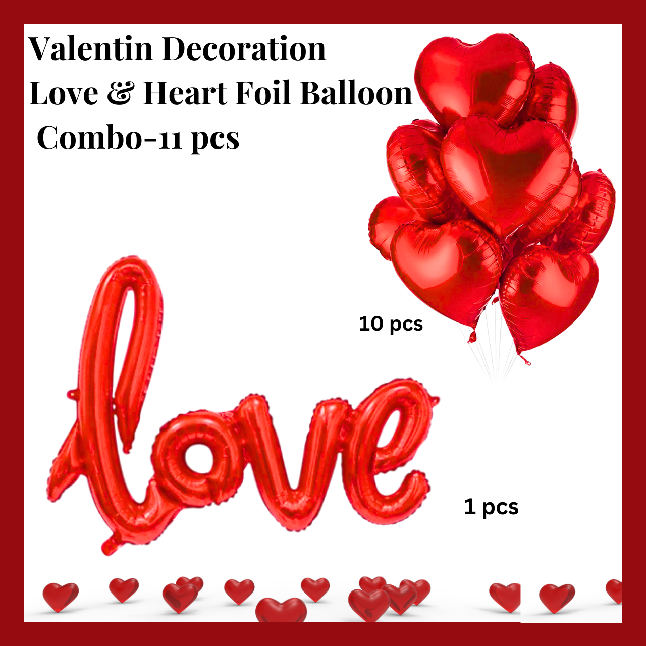 Valentines Day Balloon Decoration Items -Pack of 11pcs -Red
